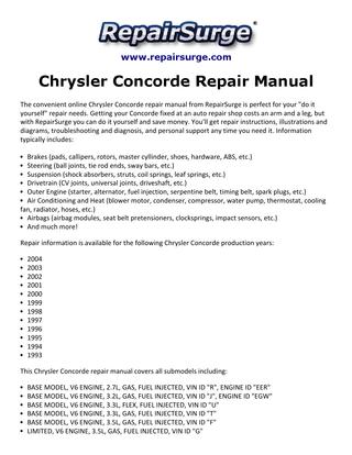 download Chrysler Concorde workshop manual