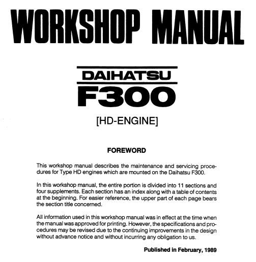 download DAIHATSU F300 HD Engine workshop manual