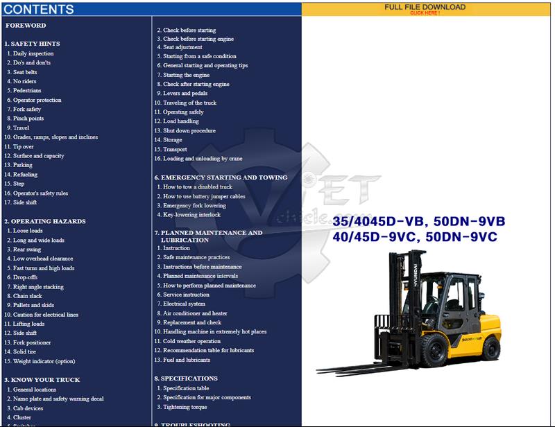download HYUNDAI 250D 9 Forklift Truck able workshop manual