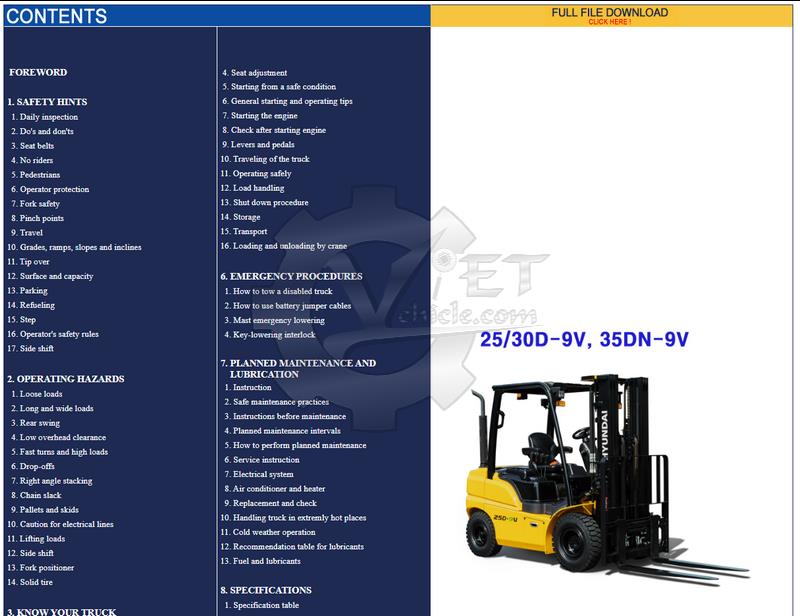 download Hyundai Forklift Truck 35 40 45 50B 7 able workshop manual