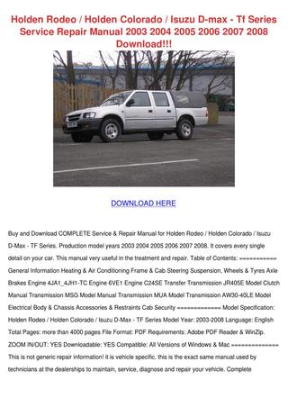 download ISUZU D MAX KB P190 HOLDEN COLORADO workshop manual