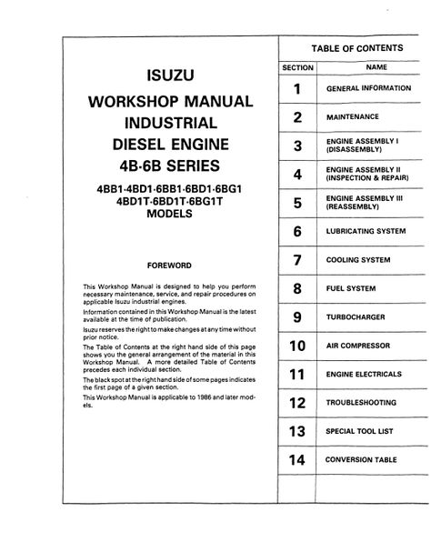 download Isuzu Engine 4BB1 4BD1 6BB1 6BD1 6BG1 4BDIT 6BD1T 6BG1T workshop manual
