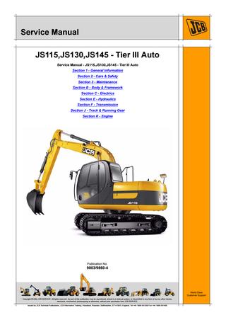 download JCB JS145 Tier 3 Auto Tracked Excavator able workshop manual