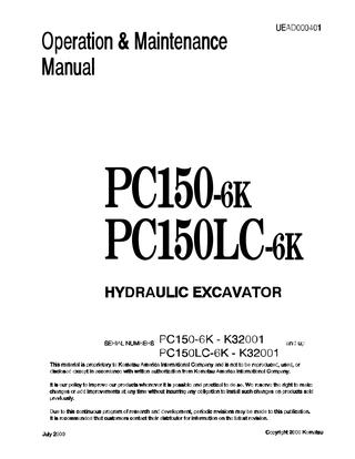 download KOMATSU PC150 6K PC150LC 6K Hydraulic Excavator + Operation able workshop manual