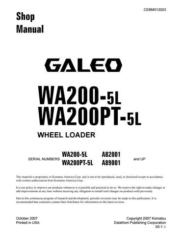 download KOMATSU WA200 5L WA200PT 5L Wheel Loader able workshop manual