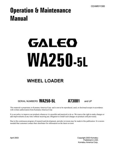 download KOMATSU WA250L 5 Wheel Loader Operation able workshop manual