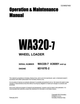 download KOMATSU WA320 6 KA SPEC. Wheel Loader + Operation able workshop manual