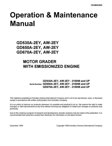 download Komatsu GD650A 2EY Motor Grader able workshop manual