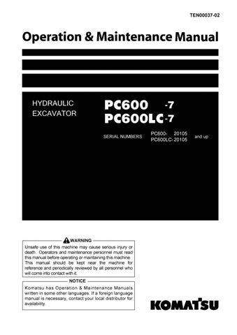 download Komatsu PC600LC 7 Hydraulic Excavator able workshop manual