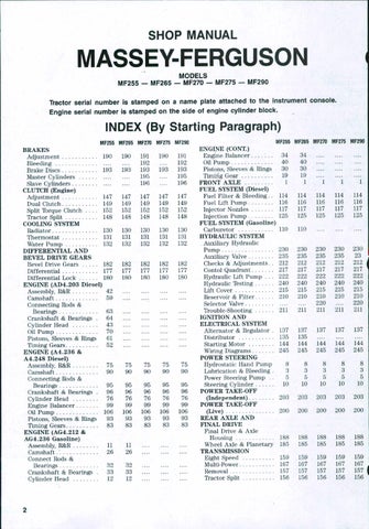 download Massey Ferguson MF255 MF265 MF270 MF275 MF290 tractor workshop manual