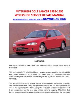 download Mitsubishi Colt Manuals able workshop manual